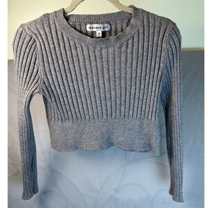 Madden Girl Women's Chic sleek Gray Sweater Ribbed Knit V-neck Cropped Size M